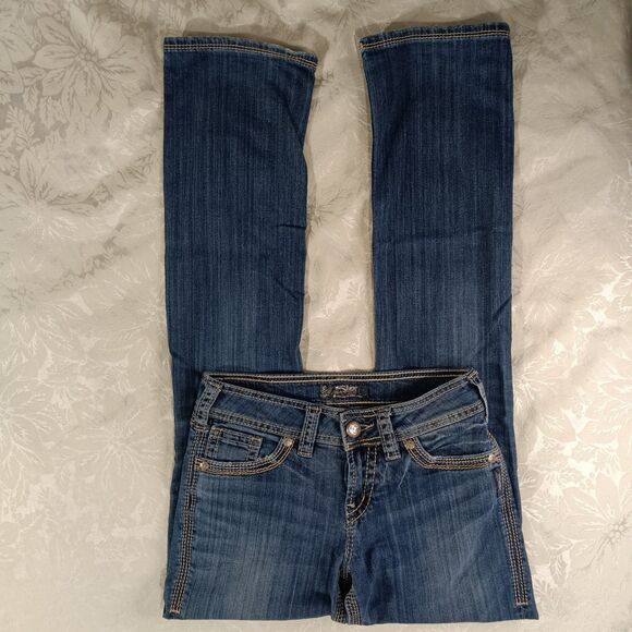 Silver Jeans Co Suki 17" Surplus Womens W26 x L35 Lowrise Bootcut Stretchy Blue - Picture 2 of 12